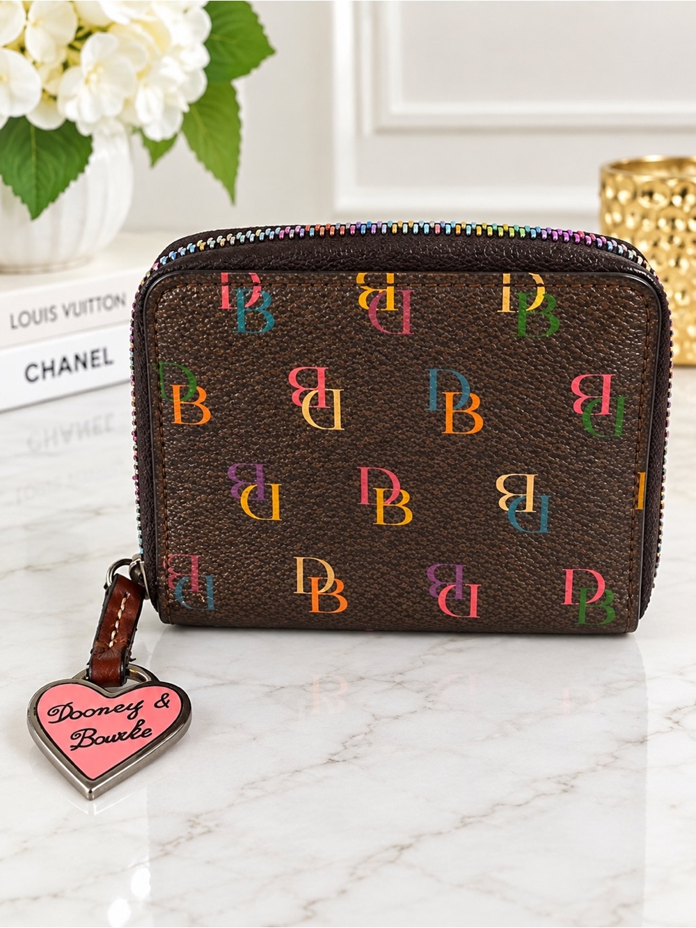 Dooney & Bourke Vintage Y2K Multicolor DB Monogram Zip Around Wallet